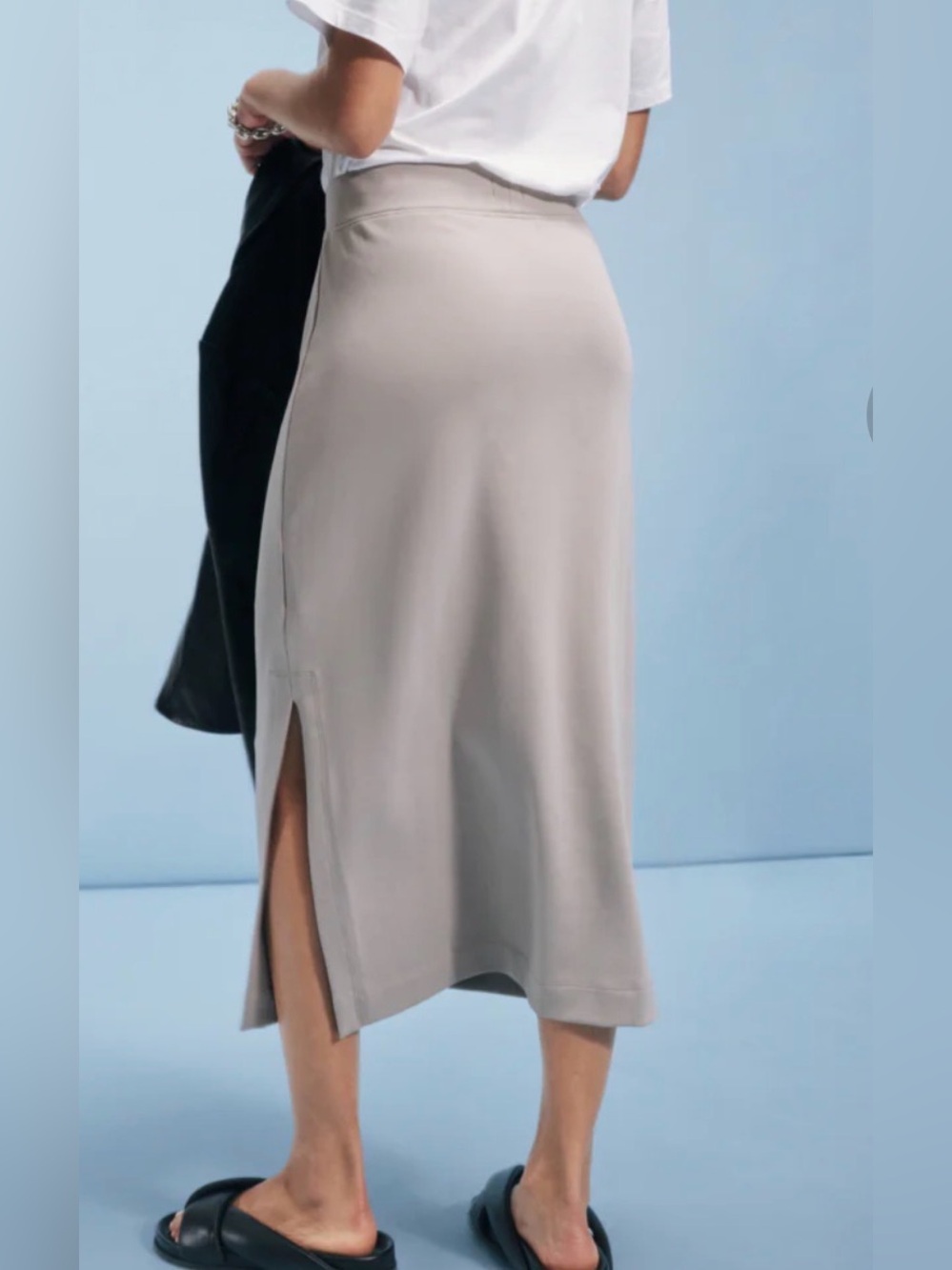 AYR The High Hopes Shroom Cream Midi Pencil Skirt with Side Slit Stretch S - Picture 3 of 9